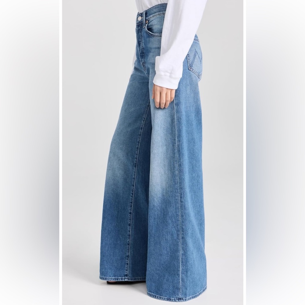 NWT MOTHER Women's The Ditcher Roller Sneak Blue Wide-Leg Jeans size 32 - Picture 4 of 6